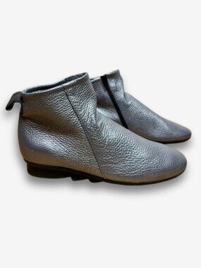 Arche Silver Leather Ankle Boots Back Zip Comfort Minimalist EU 36 US 5.5